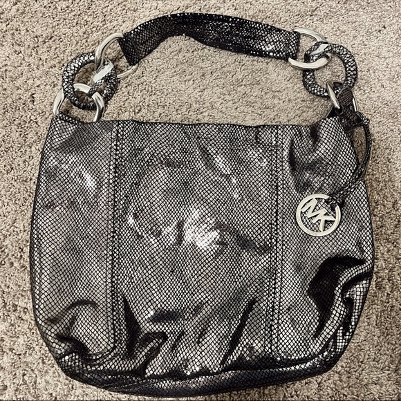 Michael Kors Silver Shiny Shoulder Bag Purse - Picture 1 of 12